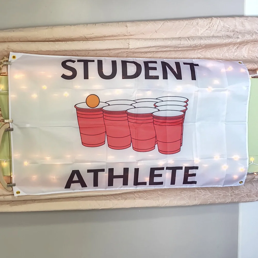 Home - Student Athlete Beer Pong Flip Cup Banner Tapestry Dorm College 5'×3'
